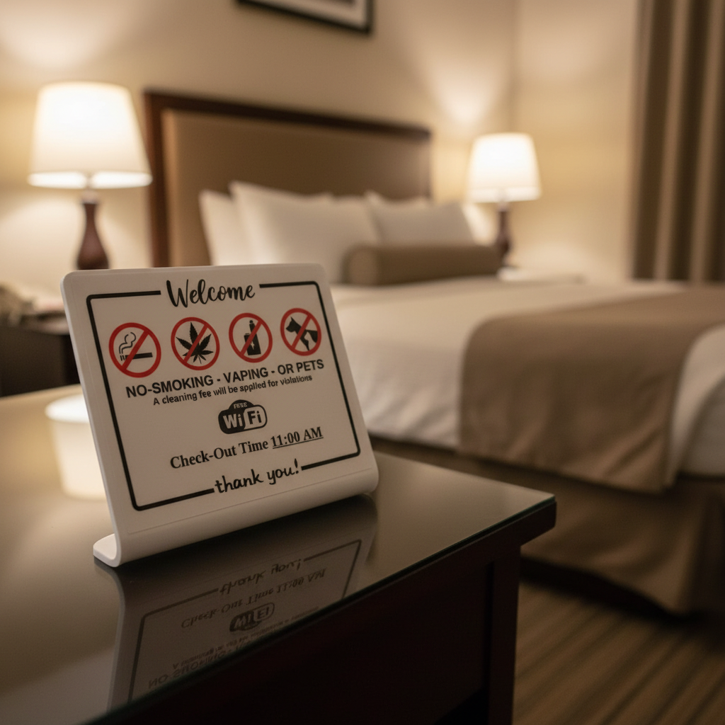 Hotel/Motel No Smoking, No Pets Room Sign - 10 Minimum - 5" x 4"
